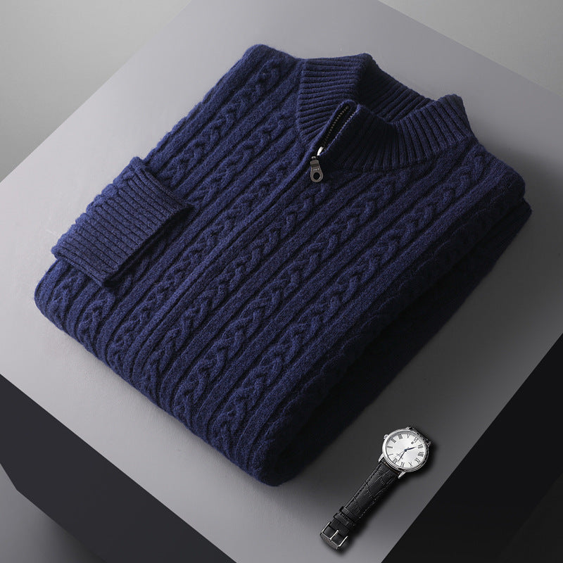 Stickad ull sweater zip up herr