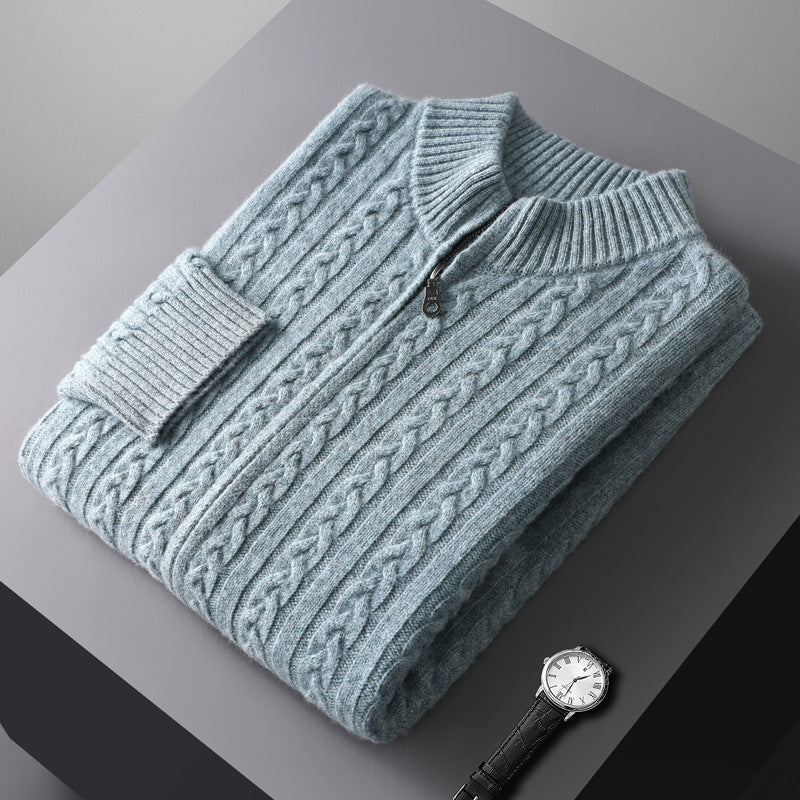 Stickad ull sweater zip up herr