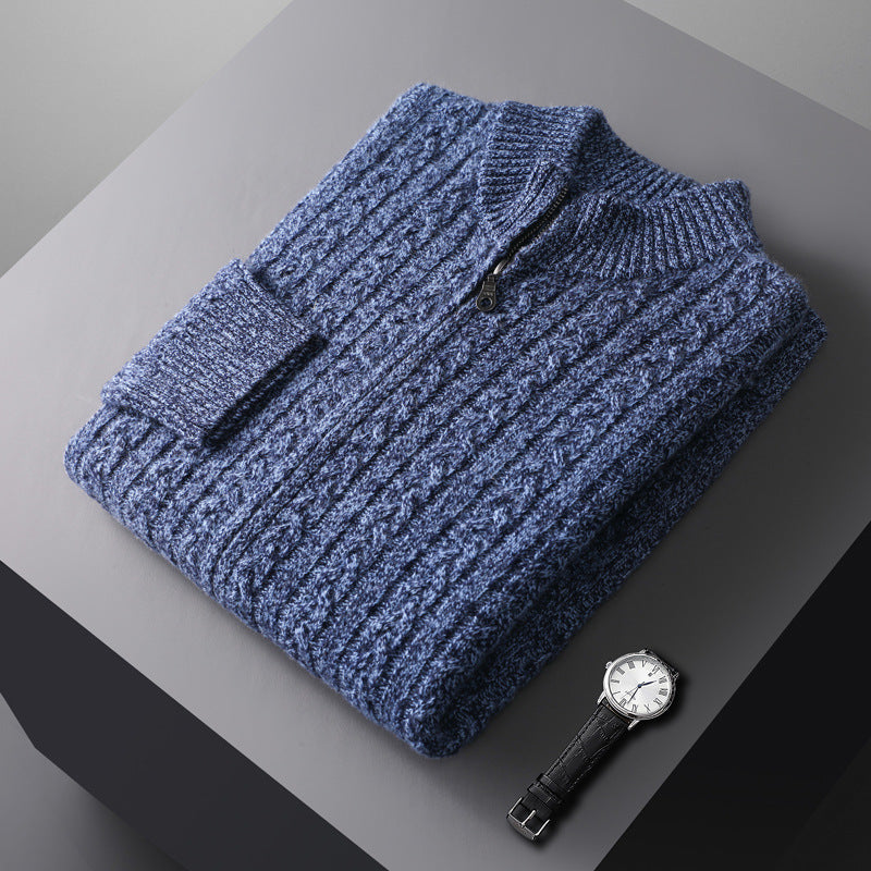 Stickad ull sweater zip up herr