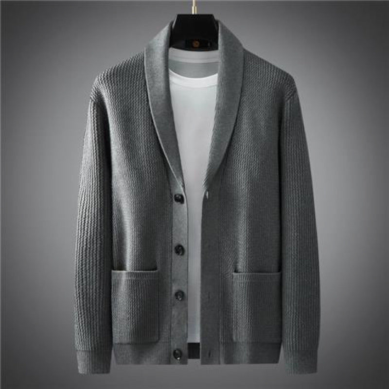 Stickad ullcardigan herr