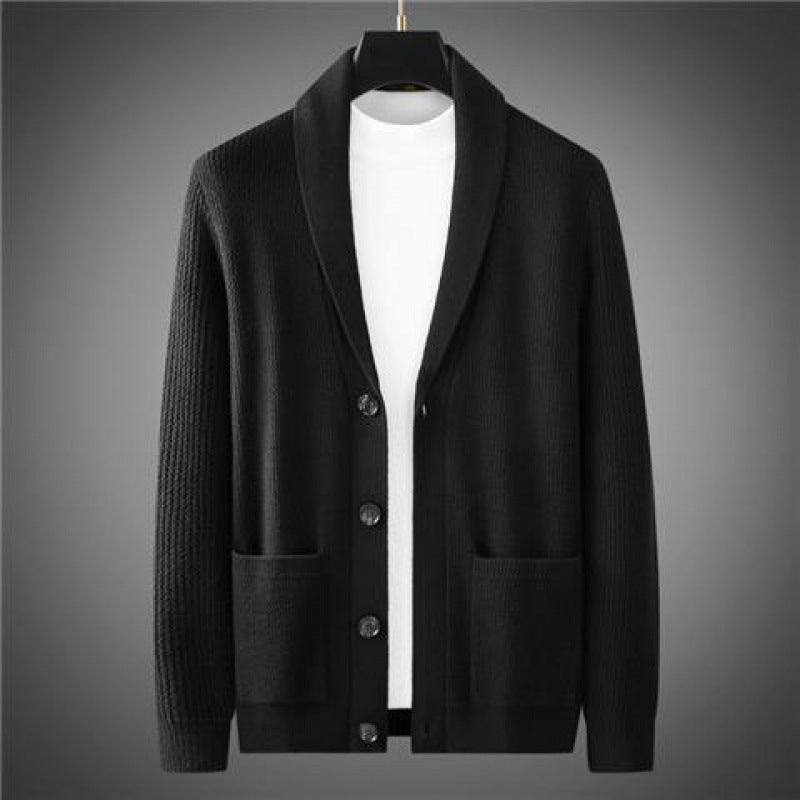Stickad ullcardigan herr