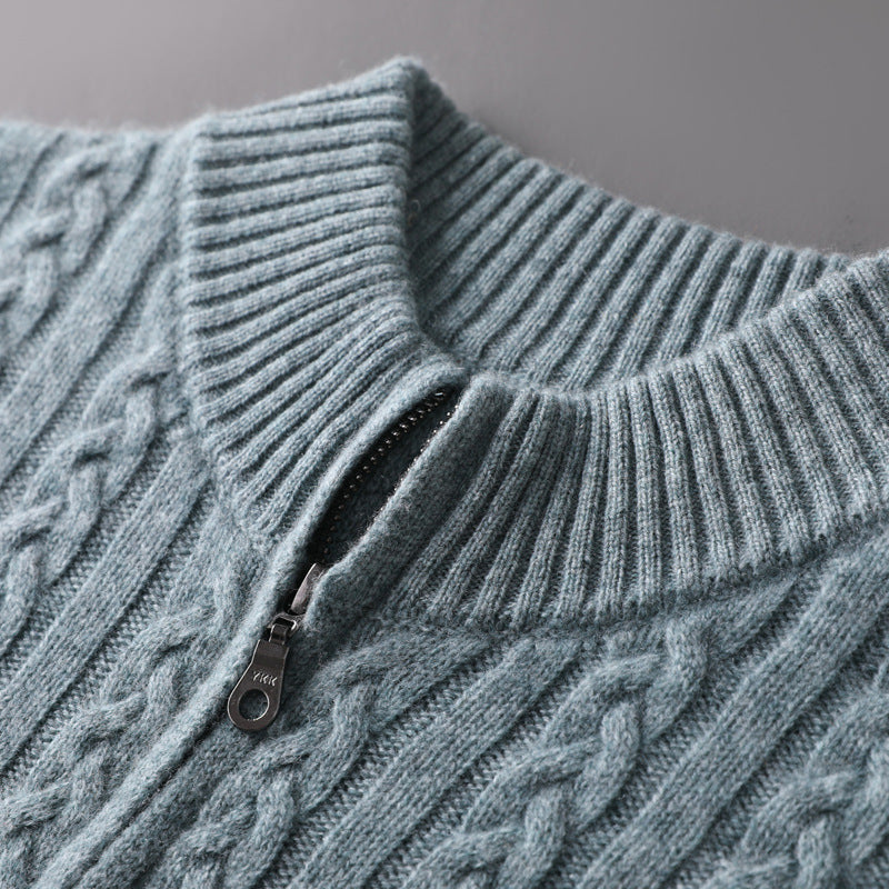 Stickad ull sweater zip up herr