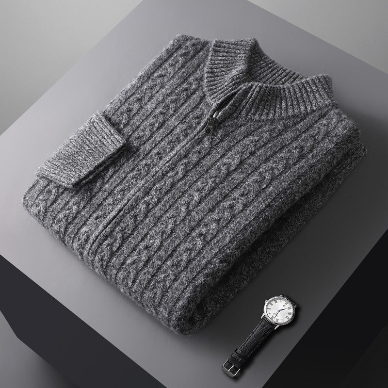 Stickad ull sweater zip up herr