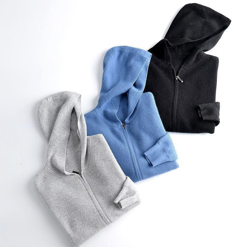 Merino ull zip up  hoodie med huva