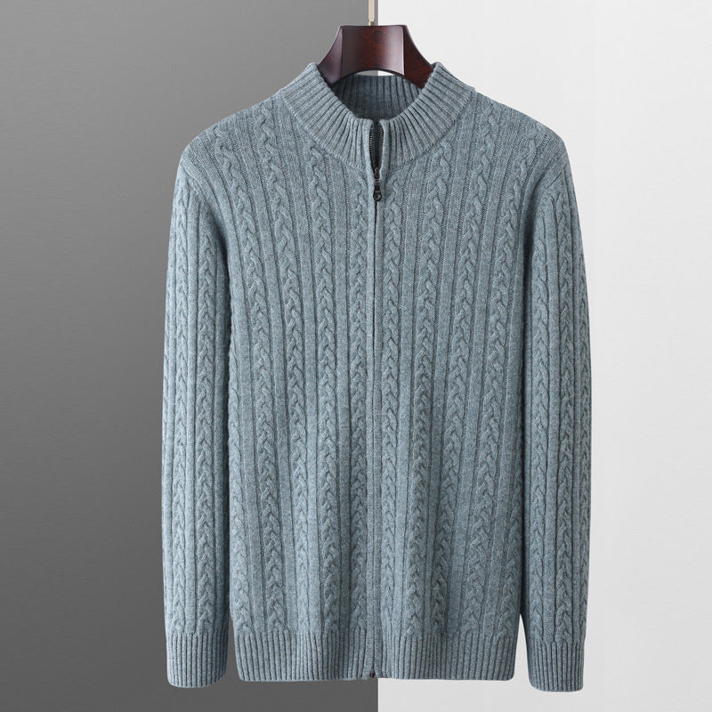 Stickad ull sweater zip up herr