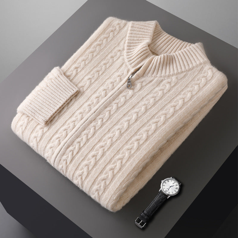 Stickad ull sweater zip up herr