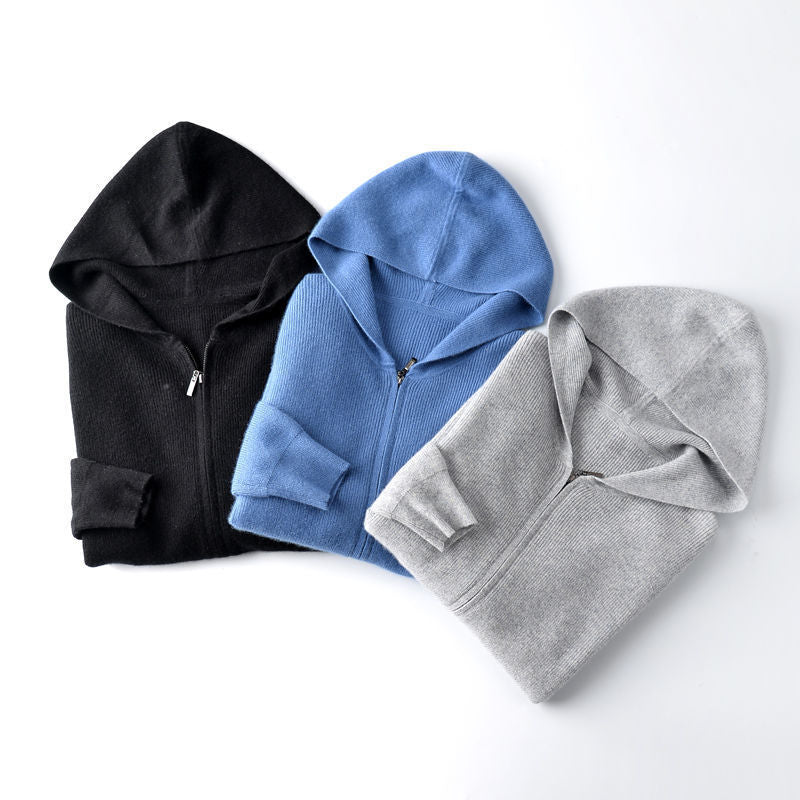 Merino ull zip up  hoodie med huva
