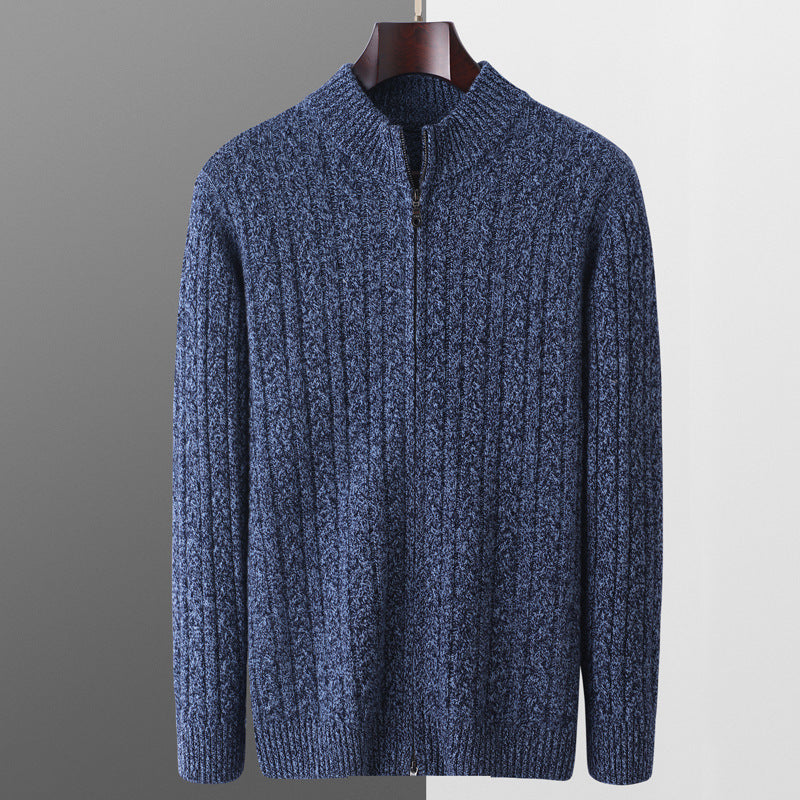 Stickad ull sweater zip up herr